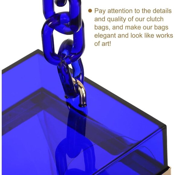 🆕Women Blue Gold Acrylic Clear Clutch Square Evening Box Handbag Wedding Party - Picture 4 of 6